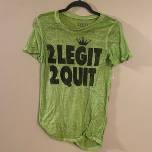 Novelty 2 Legit 2 Quit Green and Black Tee Size Small